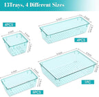 StorMiracle 13 PCS Clear Plastic Drawer Organizers Set, 4 Size Desk Drawer Organizer Trays for Makeup, Jewelry, Kitchen Utensils, Gadgets and Office Accessories, Sea Blue