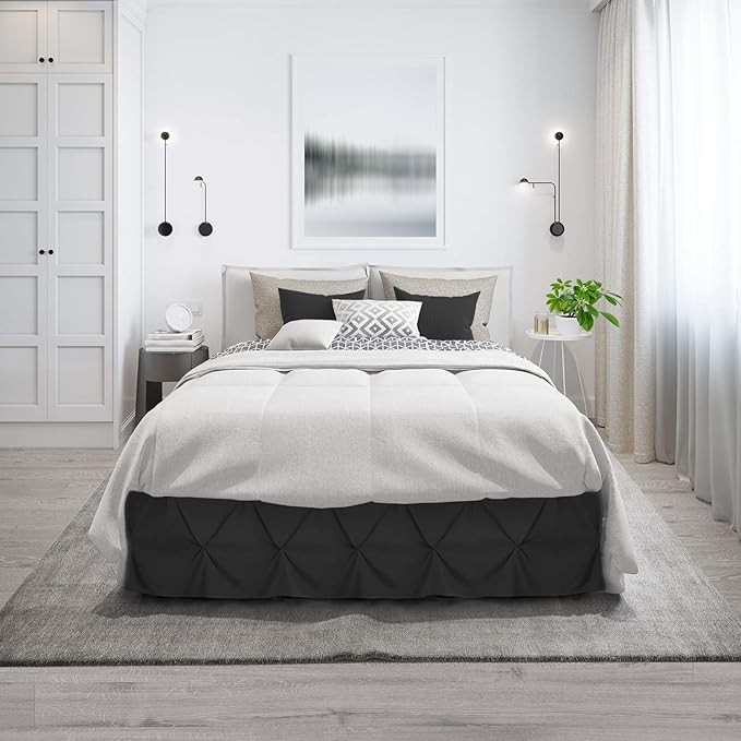 Nestl Pinch Pleat Twin Bed Skirt - 14" Drop, Premium Microfiber Black Bedskirt