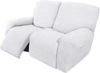 Easy-Going 6 Pieces Recliner Loveseat Stretch Sofa Slipcover Sofa Cover Furniture Protector Couch Soft with Elastic Bottom Kids, Spandex Jacquard Fabric Small Checks Snow White