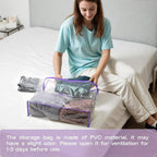 5PACK Clear Zippered Storage Bags for Clothes, 22L Closet Organizers Bag, and Blanket Storage Bags for Bedding, Linen, Blankets, Comforters, Clothing & Toys (Purple)