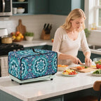 Boho Mandala Lotus Flower Print Microwave Oven Dust Cover with Storage Bags Toaster Oven Cover Polyester-Linen Fabric Small Appliance Dust Covers Fingerprint Protection, L