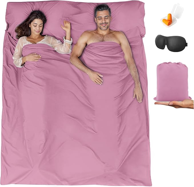 Sleeping Bag Liner,Travel Sheet & Adult Sleep Sack, Camping Sheets Travel Sleep Sack for Backpacking,Hotels & Hostels -Lightweight Single &Double Travel Sheet Camping Sheets