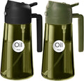 YARRAMATE 2Pcs 16oz/470ml Dark Green Oil Sprayer for Cooking with Stickers, Food-grade Premium 2 in 1 Olive Oil Dispenser Bottle for Kitchen Gadgets, Air Fryer, Salad, Frying, BBQ (Black&OliveGreen)