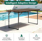 4ft Folding Table, Foldable Picnic Table Portable Table for Indoor Outdoor Use Heavy Duty Plastic Table Camping Table for Party, BBQ, Brown