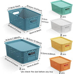 ORGIDOL Plastic Storage Basket with Lids 10 Pack Stackable Colorful Storage Bins Containers with Lid, Decorative Storage Boxes for Organizing Shelves, Drawers, Playroom, Classroom, Office, Closet