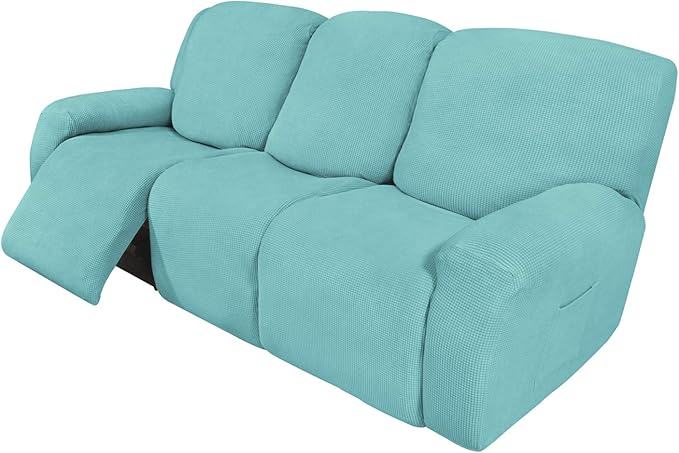 Easy-Going 8 Pieces Recliner Sofa Stretch Sofa Slipcover Sofa Cover Furniture Protector Couch Soft with Elastic Bottom Kids, Spandex Jacquard Fabric Small Checks Light Green