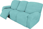 Easy-Going 8 Pieces Recliner Sofa Stretch Sofa Slipcover Sofa Cover Furniture Protector Couch Soft with Elastic Bottom Kids, Spandex Jacquard Fabric Small Checks Light Green