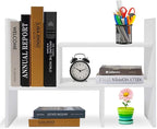 Hossejoy Wood Adjustable Desktop Storage Organizer Display Shelf Rack, Office Supplies Desk Organizer,White