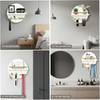 OurWarm Key Holder Wall Mount, 11.8 Inch White Decorative Key and Mail Holder Organizer with 8 Key Hooks, Round Wooden Key Rack Key Hanger with Shelf for Wall Entryway Boho Home Decor