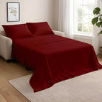 NON Sticky cotton Full Size Sleeper Sofa Sheets, 4 Piece Egyptian Cotton Bed Sheet Set for Sofa Bed, 6" Deep Pocket Fitted Sheet for Pull Out Couch Mattress, 54" x 75", Burgundy Solid