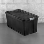 Sterilite 6-Pack Plastic Storage Bins with Lids, Stackable Containers, 50 Gallon, Black