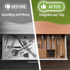 Bamboo Kitchen Silverware Drawer Organizer - Expandable Wood Utensil Holder with Dividers, Luxury Cutlery Storage Tray for Kitchen Utensil and Flatware (5-7 Slots with Removable Knife Block, Walnut)