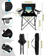 2PCS Camping Chairs with Detachable Umbrella, HaSteeL Folding Beach Chair for Adults, Large Portable Foldable Chair for Outdoors Fishing Hiking Travel Picnic Lawn, Supports 275lbs, Storage Bags, Black