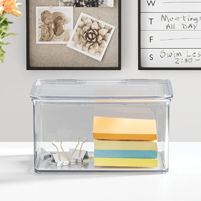 iDesign Recycled Plastic Pantry and Kitchen Storage, Freezer and Fridge Organizer Lidded Bin – 6.75” x 5.75” x 3.75”, Clear