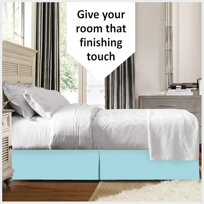 Bed Skirt - 100% Cotton 800 Thread Count Box Pleated Bed Skirt - Luxury Pleated Dust Ruffle, Hotel Quality Modern Bed Skirt, Easy Fit with 12 Inch Tailored Drop, King, Aqua Blue