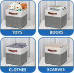 Temary Cube Storage Bins 4 Pack Storage Cubes 11?11 Fabric Storage Bins Foldable Cube Storage Baskets with Handles, Collapsible Storage Basket for Shelf (White & Grey, 11 x 11 x 11)