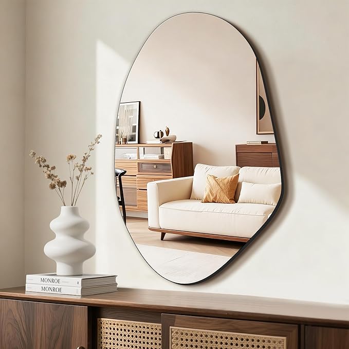 FICTOR Irregular Asymmetrical Wall Mirror, 32" x 19" Modern Decorative Mirror for Entryway, Bathroom, Bedroom, Living Room, Dining Room