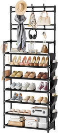 OYREL Shoe Rack 7 Tier Shoe Organizer Storage 21-28 Pairs Closet Shoes Rack for Front Door Entrance Shoe Rack Organizer with Hooks Side Pocket Entryway Large Capacity Shoe Shelf Tower Garage