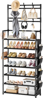 OYREL Shoe Rack 7 Tier Shoe Organizer Storage 21-28 Pairs Closet Shoes Rack for Front Door Entrance Shoe Rack Organizer with Hooks Side Pocket Entryway Large Capacity Shoe Shelf Tower Garage