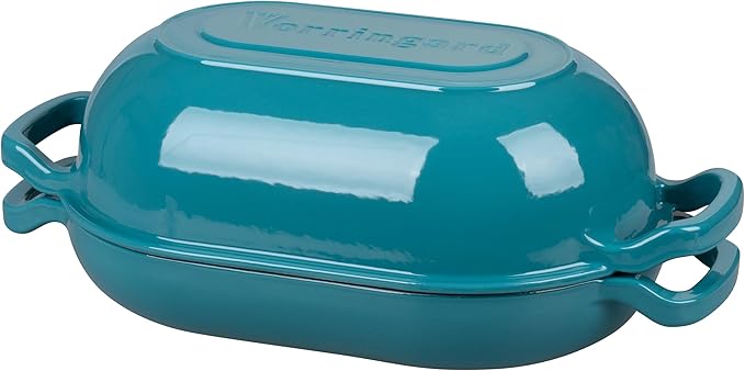 VORRINGARD Enameled Cast Iron Sourdough Bread Oven, Dutch Oven, Loaf Cast Iron Bread Pan for Homemade Bread Baking, Meatloaf Pan with Lid, 5QT, Bluegreen