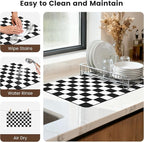 16" x 24" Checkered Dish Drying Mat for Kitchen Counter, Absorbent Coffee Bar Mat for Espresso Machine Coffee Countertops Accessories, Black