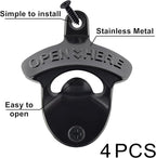 Classic Black Wall Mount Beer Bottle Opener, Rust-free Wall Hanging Beer Bottle Cap Opener for Bar Patio Hotel (4 Packs)