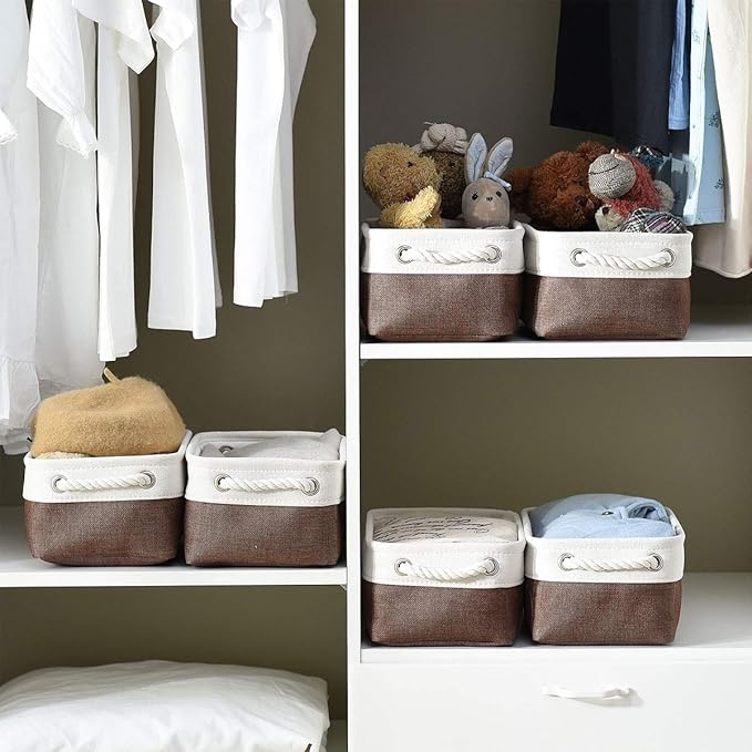Small Storage Baskets for Shelves,Fabric Storage Baskets for Closet,Rectangular Collapsible Baskets for organizing Clothes,Books,Gifts