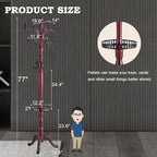 Coat Racks FreeStanding with 14 Hooks, Natural Wood Coat Rack with Solid Round Base, Adjustable Height Coat Racks, Easy Assembly for Hallway, Bedroom and Office (Reddish brown-Tray)