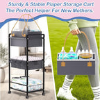 Baby Diaper Caddy Organize-3 Tier RollingDiaper Cart Newborn essentials Diaper2In1 Caddy With Dividers & Removable Diaper Caddy for Nursery Storage Bin CartBedroomBedsideChanging Table & Crib