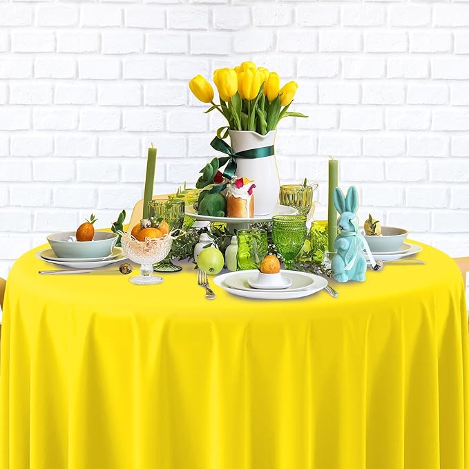 Ragnhild 16 Pack Yellow Plastic Round Tablecloth, 84 Inch, Waterproof & Stain Resistant, Perfect for Birthday Parties, Graduations, Weddings, Everyday Use