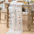Artoid Mode 6PCS Embroidery Daisy Gauze Table Runner 120 Inch 10FT, Seasonal Sheer Kitchen Dining Holiday Wedding Birthday Table Decor for Home Party