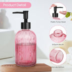 Topsky Stripe Glass Soap Dispenser with Black Plastic Pump, 400ml Liquid Hand Soap Dispenser, Rustproof Pump for Kitchen & Bathroom, Great for Lotions, Essential Oil, Liquid Soaps-Pink
