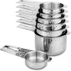 Set of 7 Heavy Duty Measuring Cups, 18/8 Stainless Steel with Ring Connector, Silver