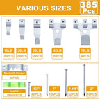 KURUI Picture Hanging Kit for Wall Decor, Frame, Painting, Art, Photo, 385Pcs Picture Hangers with Heavy Duty Hooks, Sawtooth, Hardware Nails, Wall Hangers for Bedroom Office Classroom (Silver)
