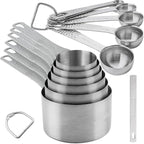 Measuring Cups and Spoons Set 14, Metric & US 18/8 Stainless Steel Measuring Cups and Spoons Set, Dry & Liquid Metal 6 Measure Cups & 7 Measure Spoons w/Leveler for Kitchen & Baking