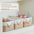 Storage Baskets for Shelves 11.8x7.9x5.2 Inch, Foldable Fabric Storage Bins with Handles, Small Storage Baskets for Organizing Closet, Office, Home Organization (3-Pack, White&Khaki)