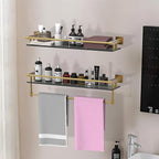 Glass Shelf for Bathroom 24 inch Rectangular Stainless Steel Wall Sheves Tempered Glass Modern Stainless Steel Wall Mount Accessories Organizers Storage (Brushed Gold)
