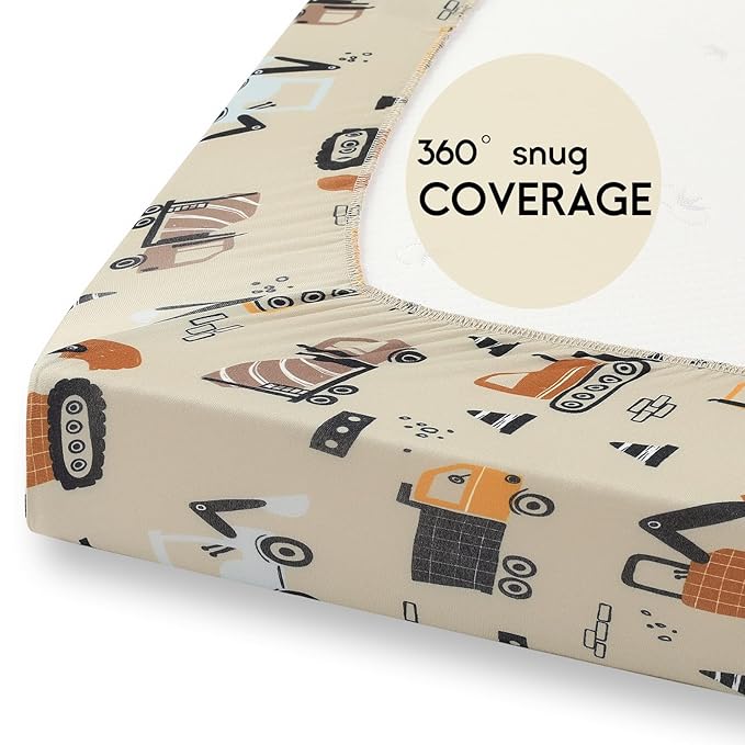 Yoofoss Pack and Play Sheets Fitted, Mini Crib Sheets 2-Pack for Pack N Play Mattress, Stretchy Playard Sheet, Soft and Breathable (Brown+Stripe)
