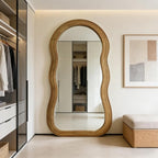 Wavy Full Length Mirror, 71"x33.5" Oversized Organic Floor Mirrors with Triple-Layer Solid Wood Frame, Large Irregular Full Body Mirror for Living Room Entryway Cloakroom, Leaning/Hanging