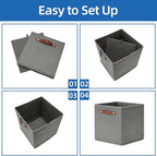Temary 11 Inch Cube Storage Bins 4PCs Fabric Storage Cubes Storage Baskets Organizer with Handles, Foldable Baskets for Organizing Clothes, Toys, Towels (Grey, 11x11x11)