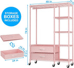 Ulif F3R Heavy Duty Clothes Rack（With Lockable Wheels）Freestanding Clothing Racks for Hanging Clothes，Adjustable Closet Organizer System，Portable Garment Rack 40"W x 15"D x 74"H，Max Load 700LBS，Pink