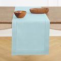 Solino Home Linen Aqua Blue Table Runner 144 Inches Long - 100% Pure Linen Extra Long Table Runner 14 x 144 Inch for Christmas, Holiday, New Year - Classic Hemstitch