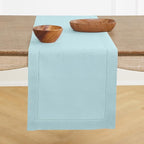 Solino Home Linen Aqua Blue Table Runner 144 Inches Long - 100% Pure Linen Extra Long Table Runner 14 x 144 Inch for Christmas, Holiday, New Year - Classic Hemstitch