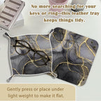 Marble Jewelry Valet Tray for Women Men, Black and Gold Marble PU Leather Catchall Beside Caddy Nightstand Organizer Tray for Jewelry Rings Watches Keys and Accessories, 7.87x7.87in