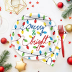 ZOIIWA 96PCS Merry Christmas Party Tableware Set Christmas Lights Party Supplies Merry and Bright Disposable Dinnerware Plates Napkins Forks with Holiday String Lights for Xmas Birthday Favors