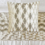The HomeCentric King/Queen/Twin Ivory Decorative Queen 74"x18" Bed Runner Without Pillow Cover, Bead Hand Embroidery Bed Scarf on Jacquard Fabric - Priscilla Dazzle