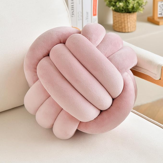 Decorative Throw Knot Pillow Ball for Home Chair Sofa Aesthetic Round Velvet Knotted Pillow Cushion (Dusty Pink, 11 inches)