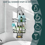 Shower Caddy Hanging Adjustable Shower Caddy, Rustproof Shower Organizer Extended Length Shower Caddies Over Shower Head with Hooks Soap Holder, Large Capacity Anti-Swing Bathroom Storage, Black