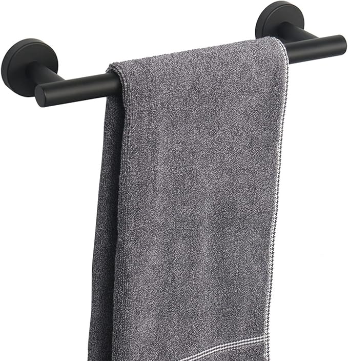 TocTen Bath Towel Bar - Thicken SUS304 Stainless Steel Bathroom Towel Holder, Towel Rod for Bathroom Heavy Duty Wall Mounted Towel Rack Hanger (12IN, Black)