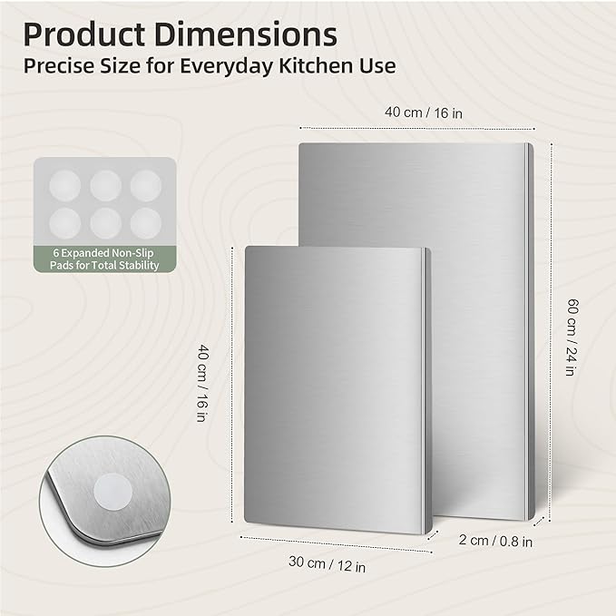 Stainless Steel Cutting Board Set with Lip, 2 Pack 16" & 24" Metal Chopping Boards for Kitchen Countertop, Non-Slip Food Prep Boards for Meat & Vegetables